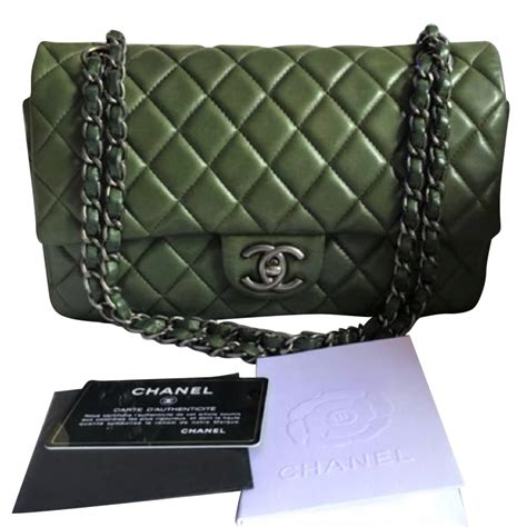 chanel dark green classic flap|Chanel flap bag price.